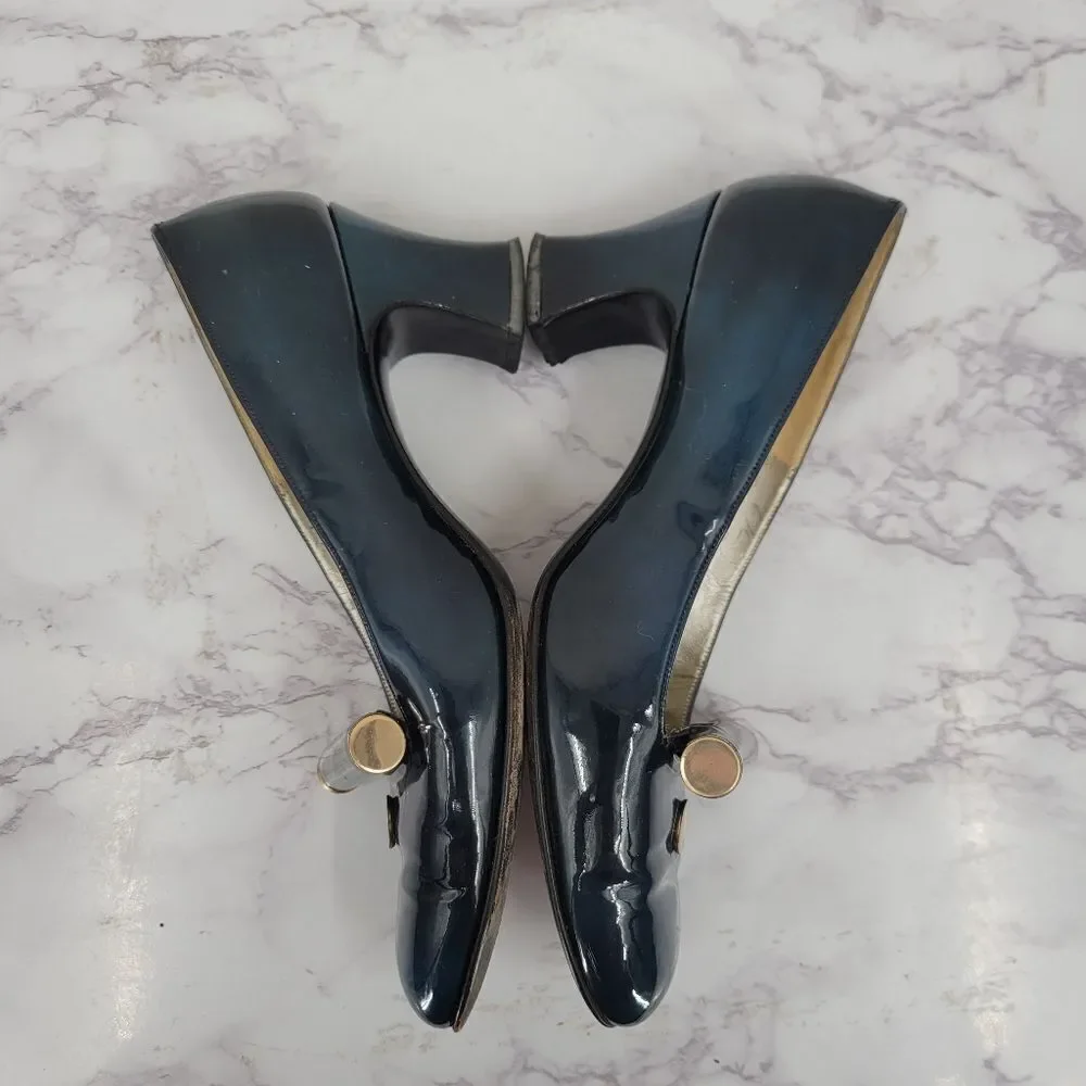 Julianelli Vintage Dark Teal Pumps Capital Avant Garde Style Glam Kitten Heels